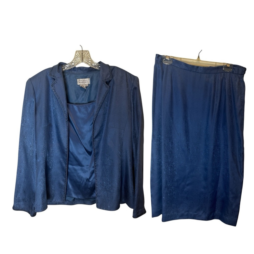 Blue Purple Three‑Piece Adrianna Papell Silk Outfit LS Suit Size 16 New Tags